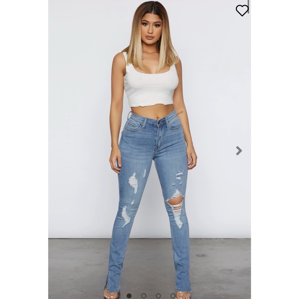 Honeybum Distressed Side Slit Jeans